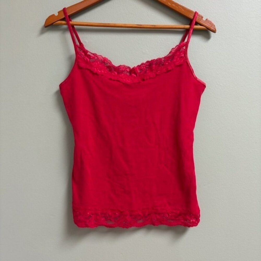 Vintage New Mix Red Lace Trim Y2K Tank Top Size XL Flirty Coquette Stretch